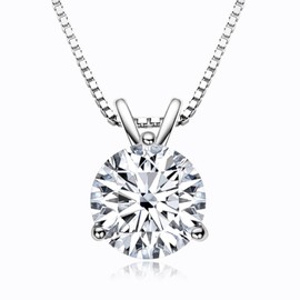 DYUNQ 1-3 CT Moissanite Necklace for Women, Solitaire Lab Imitation Diamond Pendant, 18K White Gold Plated D Color Round Cut 925 Sterling Silver Necklace, GRA Certified, 18+2 inch Box Chain