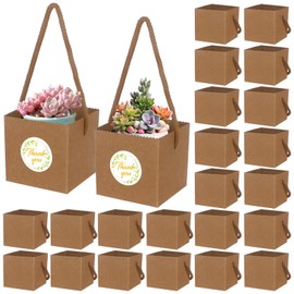 100pcs Succulent Wrap Bags Bulk Fits 2.5 Inch Pots with Thank You Stickers, Mini Kraft Paper Succulent Gift Box Basket with Handles for Wedding, Baby Shower, Succulent Plants Party Favors for Guests