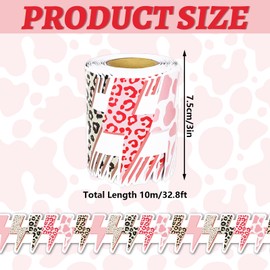 Whaline 32.8Ft Preppy Bulletin Board Border Leopard Cow Print Pink Lightning Die Cut Trim Border Roll for Classroom Chalkboard School