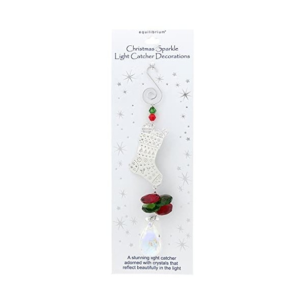 Joe Davies Christmas Sparkle Glass Crystal Suncatcher - Christmas Stocking Motif - Hanging Crystal Ornament with Silver Details - Rainbow Effect