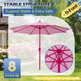 Sunnyglade 9FT Outdoor Patio Umbrella, Market Table Umbrella with 8 Sturdy Ribs and Crank System, Fade-resistant & Waterproof for Garden Backyard Poolside Deck (Pink, 9FT)