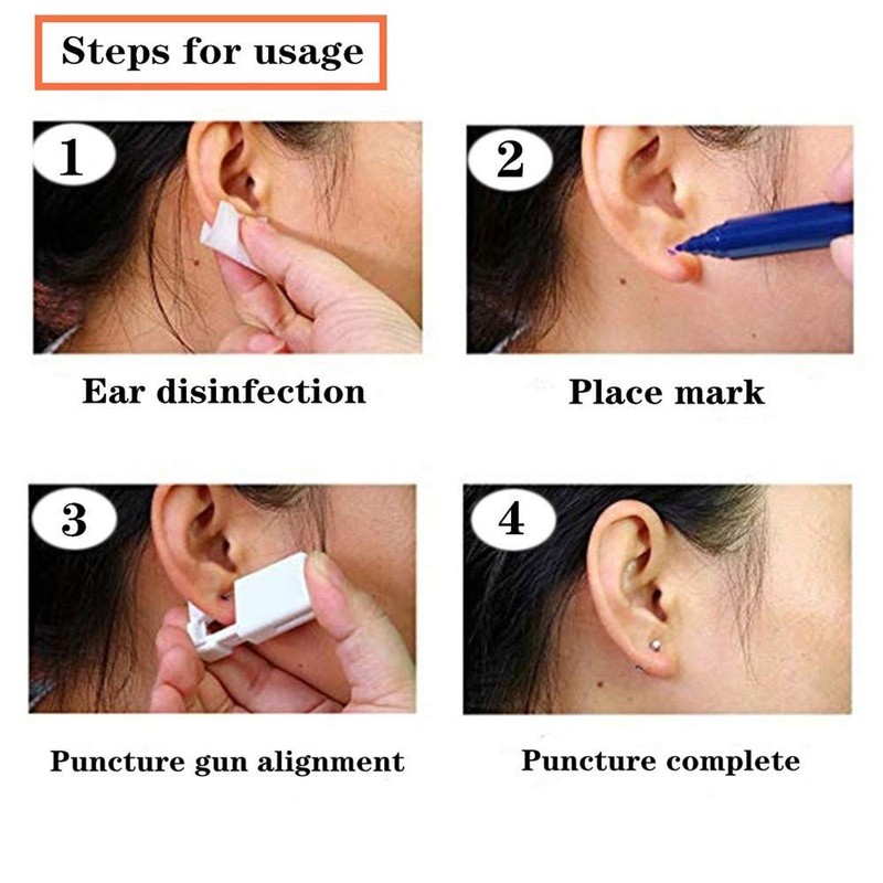 4 Pack Ear Piercing Gun Disposable Self Mixed Colours Ear