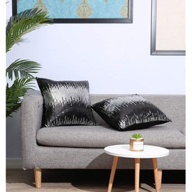 Eternal Beauty Black Silver Sequin Cushion Covers, Pack of 2 Decorative Throw Square Pillowcases for Home Decor with Concealed Zip 18 x 18 inch (45 x 45 cm)