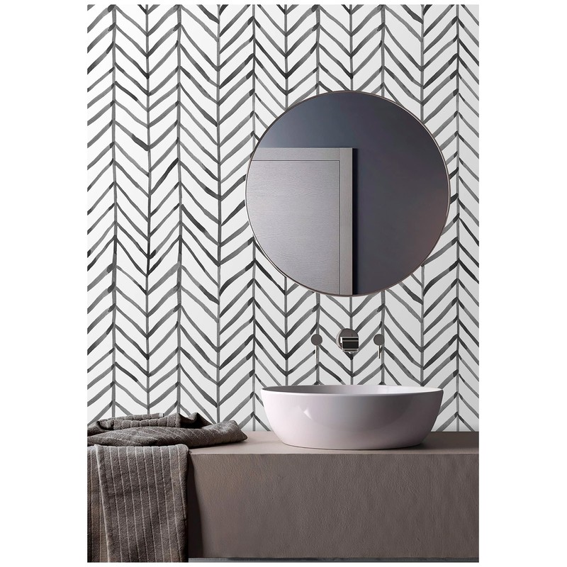 HAOKHOME Black and White Wallpaper Peel and Stick Stripe Herringbone