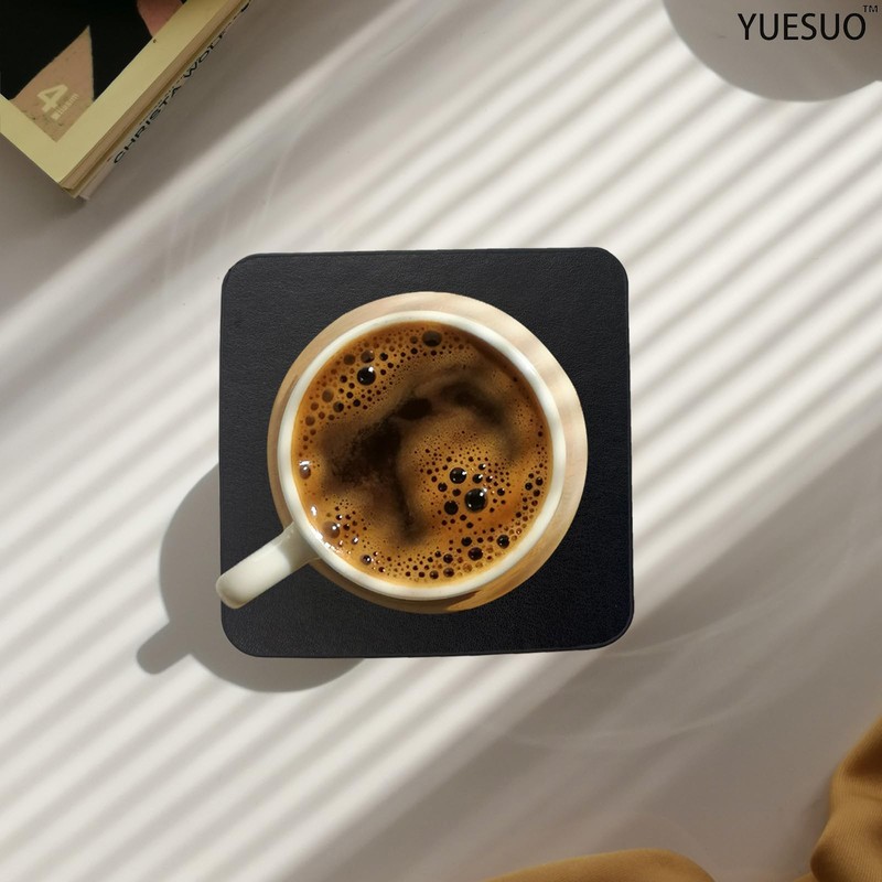 YUESUO Double-Sided Leather Coasters Set of 6 Pieces, Round Coasters