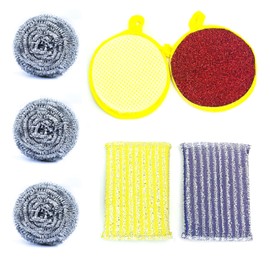 Lizzy 7pc Kitchen Sponge Scouring Pads | Reusable Cleaning Pads Multipurpose Kitchen Cleaning Kit Sponge Scourer Ball, Washing Up Sponge, Wire Dishwashing Rags For Plates Pans Pots Dishes Bowls Home