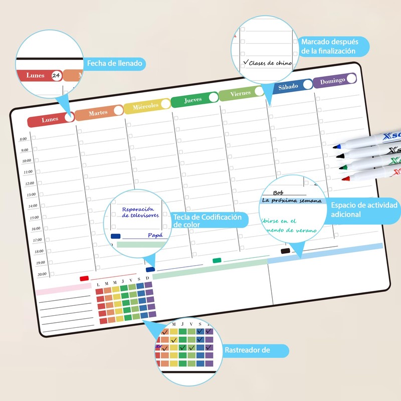 POPRUN Pizarra Calendario Magnetico Nevera 42 x 28 cm -