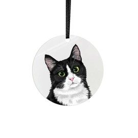 WIRESTER 1Pc Double-Sided Metal Hanging Ornament for Christmas Tree Holidays Party Home Office Decoration, 2.75 inch Ready to Hang Ornament - Cute Black White Tuxedo Cat