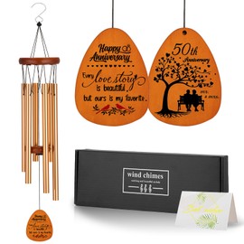 50th Anniversary Wedding Wind Chime with Meaningful Sayings, Happy 50th Anniversary Decorations Romantic Gifts for Couple, Parents, Wife, Husband, Friends, Golden Anniversary Keepsake