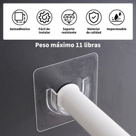 6 Piezas Soporte de Poste sin Clavos Soportes para Barra de Cortina de Ducha, sin Perforación, Soporte de Barra de Tensión Transparente con Piezas Adhesivas, sin Taladrar, para Baño, Cocina, Clóset