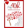 40th Anniversary Card - Ruby Wedding with Time Breakdown, Heart