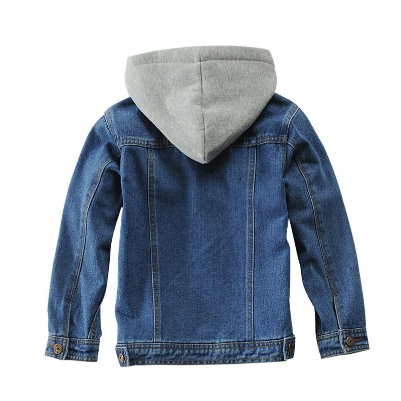 Mallimoda Kids Boys Girls Hooded Denim Jacket Zipper Coat Outerwear