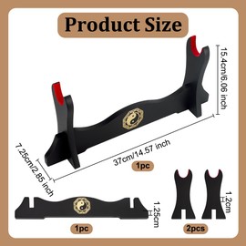 OLYCRAFT Sword Katana Holder Wood Sword Stand with Taichi Pattern Wooden Rack Samurai Sword Display Stand Black Sword Display Stand with Red Edge for Katana Wakizashi and Tanto - 1 Tier