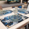 MARBLELIZED - Washable American Placemats, Blue Marble Effect Fabric Placemats,