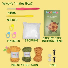 WaldyWop Turtle Coaster Crochet Kit for Beginners, Beginner Crochet Kit for Adults & Kids w/Step-by-Step Video Tutorials and Easy to Crochet Yarns, Hooks, Accessories, DIY Christmas Gifts