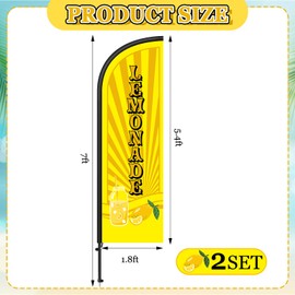 Remagr 2 Pack Lemonade Feather Flag 7 ft Advertising Swooper Flag Sign Windless Lemonade Banner with Pole Kit and Ground Stake for Businesses Restaurants Outside Ground (Yellow)