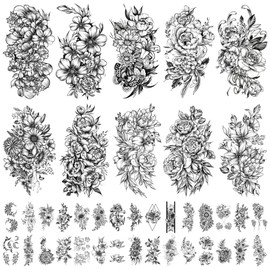 Flower Temporary Tattoo for Girls or Women, 10 Sheets, Extra Larger and 30 Sheets, Waterproof, Tiny Fake Tattoos for Party Decoration, Sticker Kits