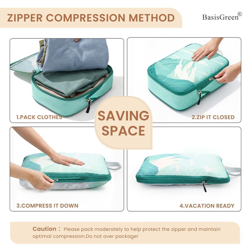 7-Piece Compression Packing Cubes for Travel, Patterned Expandable Luggage Organizer