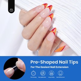 Beetles Puntas para Uñas Almendra Transparente, 500 Piezas Puntas de Cobertura Completa en 10 Tamaños para Extensiones Fáciles con Esmalte en Gel