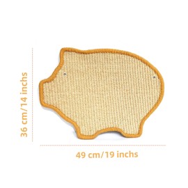READY TO PETS Premium Sisal Cat Scratching Mat with Velcro Tapes - Protect Couch & Carpets, Firm & Thick, Environmentally Safe - Great Gift for Cats (Pig)