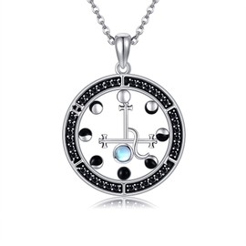 DAYLINLOVE Lilith Necklace 925 Sterling Silver Moon Phases Moonstone Pendant Necklace Seal by Lilith Jewellery Gift for Women Girls, Sterling Silver, No Gemstone