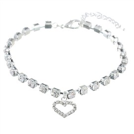 RayMinsino Pet Single-Flow Rhinestone cat and Dog Jewelry pet Collar Adjustable Prince and Princess Jewelry with Heart-Shaped Pendant, White, S