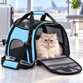 Blue Pet Carrier Bag for Cats and Small Dogs – Breathable Foldable Travel Handbag with Mesh Panels in 3 Sizes
