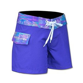 Tormenter Womens 8 Way Stretch SPF-35 Lightweight Ladies 3.5" Board Shorts (2, Violet Turtle)