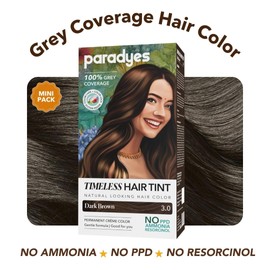 Paradyes Mini Dark Brown Timeless Hair Tint, Permanent Crème Hair Colour for Natural-Looking Results, Complete Grey Coverage, Formula Free from PPD, Ammonia, & Resorcinol, 3.0 Dark Brown