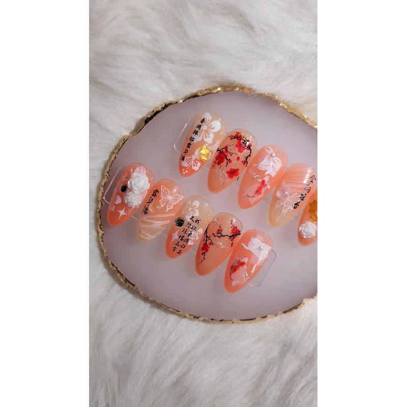 [Handmade Nail Tips] Tea Flower - Coffin Egg / [수제네일팁]