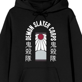 Bioworld Demon Slayer Corps Tanjiro Earring Long Sleeve Black Adult Hooded Sweatshirt-Medium