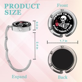 KANGYUSO Funny Skeleton Foldable Purse Hook, It's Fine I'm Fine Everything's Fine Handbag Hanger Holder, Round Purse Table Hook Bag Hanger Hook, Funny Desk Hook Gifts for Women Boss Coworker Friend