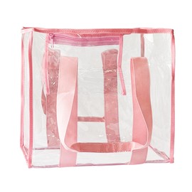 TotePrint Clear PVC Tote Bag, Waterproof Beach Bag, 13.78x11.8x6.89 inches, Pink Trim, Transparent Stadium Pool Bag (Pink)