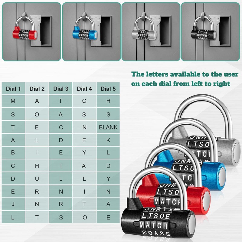 Shimeyao 4 Pcs 5 Letter Combination Lock Heavy Duty Gym