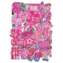 Iron On Patches, 45Pcs Pink Preppy Western Cow Girls Iron On Patches for Hats Clothes Backpackes Jeans, Embroidered Trucker Hat Patches