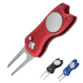 FUZVOL Golf Divot Repair Tool, Divot Tool with Pop-up Button, Small Portable Durable, Golf Gift for Professional Golfers and Men, Red