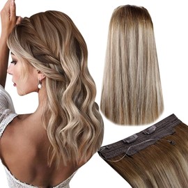 RUNATURE Wire-On Hair Extensions Real Hair 40 cm Brown Blonde Invisible Extensions Real Hair One Piece 80 g/Pack Adjustable Wire Hair Extensions Real Hair Blonde Ombre Colour #3/8/22