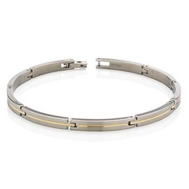 Boccia 03017-02 Bracelet Made of Partially Polished Matte Pure Titanium with a Gold-Plated Centre Stripe, Colour: Gold/Silver, Dimensions: Length 20 cm, Pure titanium, No Gemstone