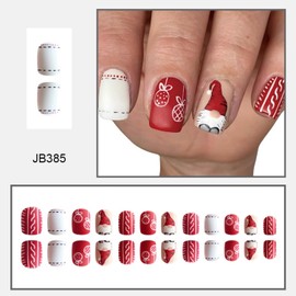 Christmas Press on Nails Short Square Fake Nails Matte with Gnome designs Winter Xmas Glue on Nails Reusable Cute False Nails Full Cover Stick on Nails for Women DIY Holiday Manicure24pcs