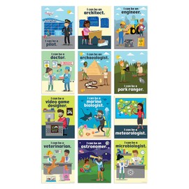 Fun Express STEAM Career Posters, 12 Science, Technology, Engineering, and Math Poster Set - Classroom Decoratiions