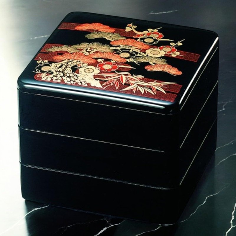 J-kitchens Lacquerware Heavy Box, 3 Tiers, 6 Inches, Black Pine/Plum,