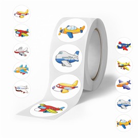 500 Pcs Cartoon Airplane Sticker, Cute Aircraft Roll Sticker Label for Kids, Reward Stickers for Toddlers Party Favors, Teacher Awards, Goodie Bags