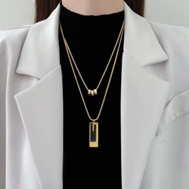 Gold Layered Necklace for Women Gold Pendant Necklace for Winter Gold Plated Stacked Herringbone Choker Necklace Long Necklaces for Women Trendy Jewelry Christmas New Year Gift