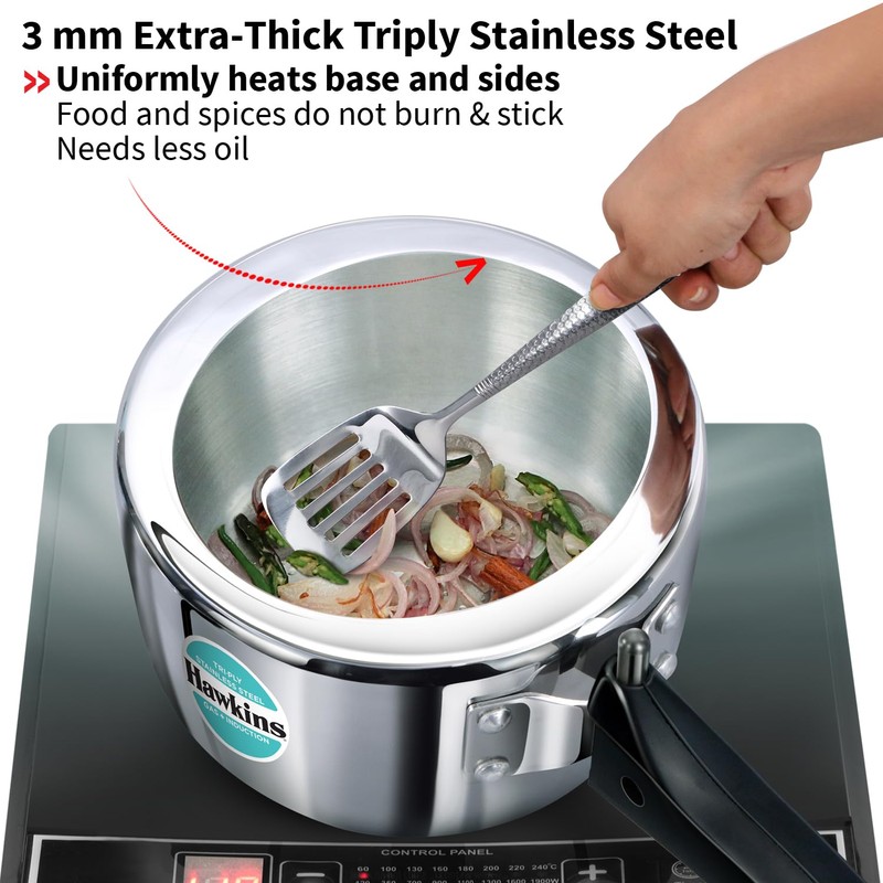HAWKINS Triply Stainless Steel Pressure Cooker, Inner Lid Induction Cooker,