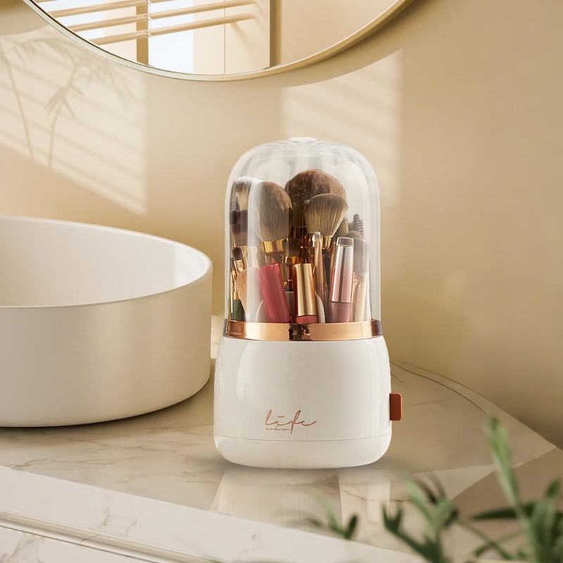 Toothbrush Holders with Cover,Dustproof 360 Rotating 7 Slots Toothpaste Holder