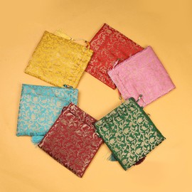 LONGING TO BUY Decorative Gift Pouches, Gold Paisley Pattern in Assorted Colors, Drawstring Potli Bags (6)