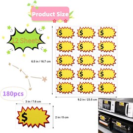 12 Sheets(180pcs) Garage Sale Stickers, 2 x 3inch Yard Sale Stickers Sale Price Labels Price Tags Stickers for Businesses Market Retail,Estate Sales