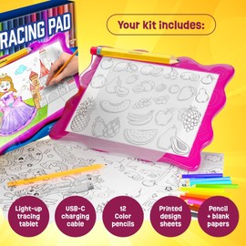 Dan&Darci Light Up Tracing Pad for Kids - Arts & Crafts Writing Drawing kit for Girls, Boy