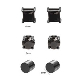 Airokiy Magnetic Earrings Women's Clip On Earrings Silver Black Women's Stainless Steel Without Pierced Earrings with Cubic Zirconia Fashion Jewellery Set 3 Pairs, Crystal, No Gemstone