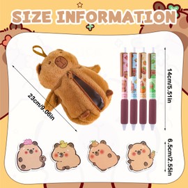 Prmape Capybara Plush Pencil Case, Cute Plush Pencil Case Set, 3D Pencil Case for Stationery with Zip, with 4 Gel Pens & 4 Note Stickers, Gift for Girls and Boys